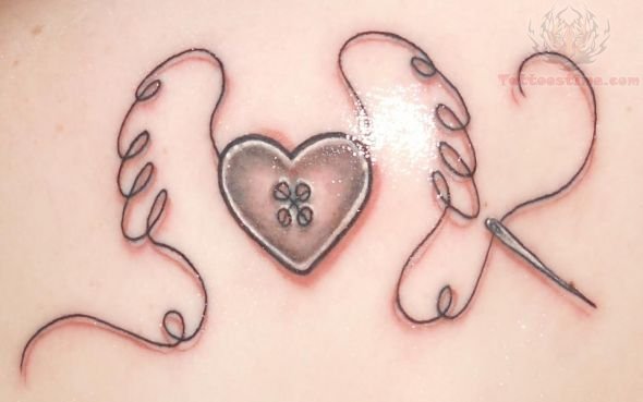 Heart Button With Needle Tattoo Design