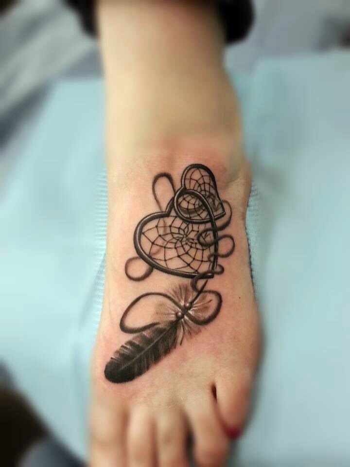 Heart Dreamcatcher Tattoo On Left Foot