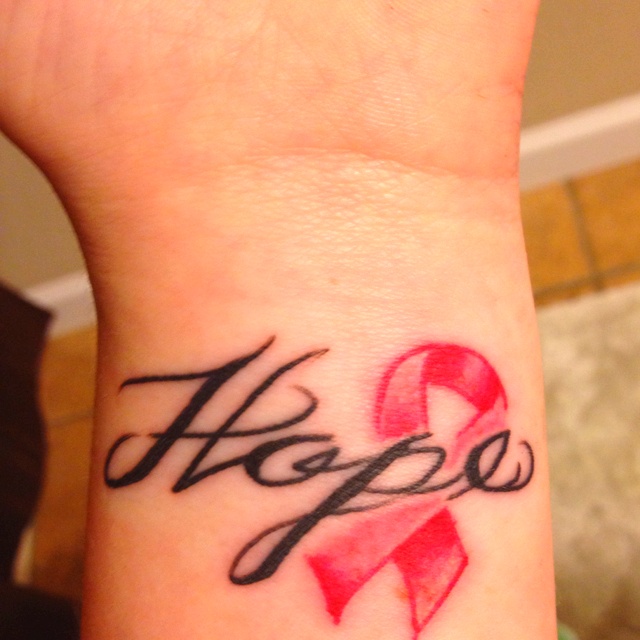 Hope - Pink Breast Cancer Logo Tattoo On Wrist