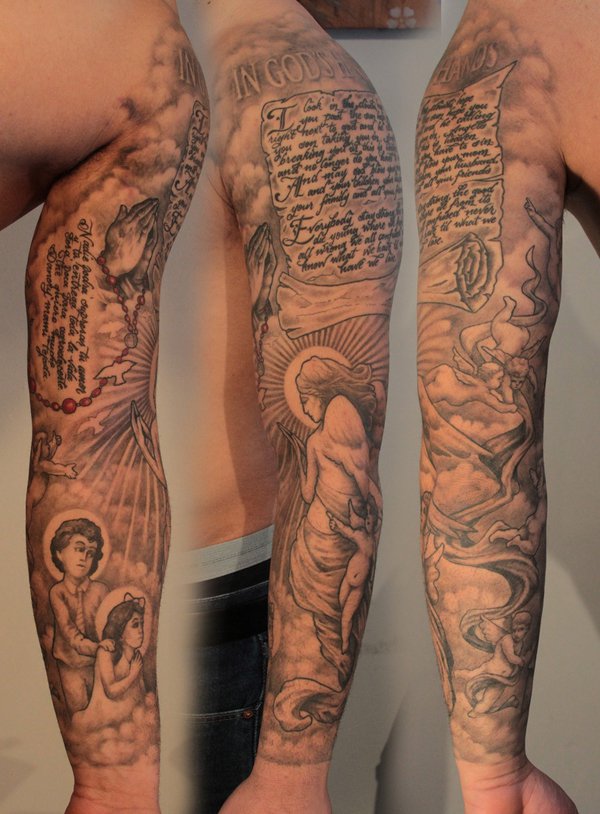 In Gods Hands Angel Tattoo On Sleeve