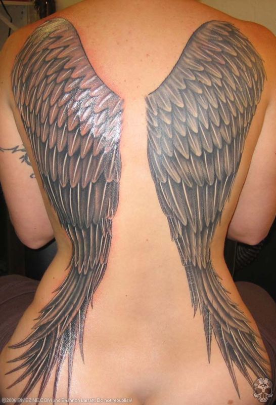 Large Angel Wings Tattoos On Girl Full Back Body