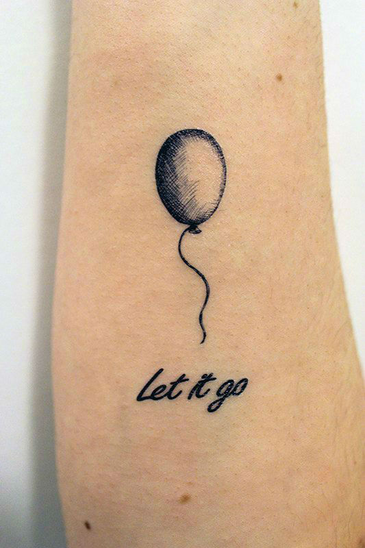 Let It Go - Black Ink Balloon Tattoo Design For Arm