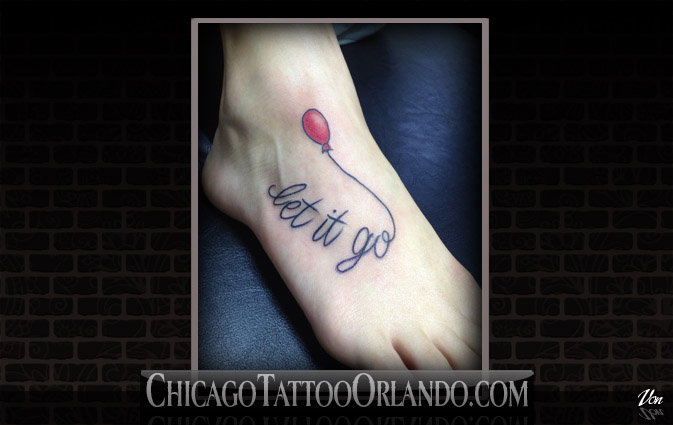 Let It Go - Red Balloon Tattoo On Foot
