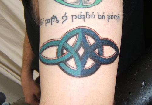 Lovely Celtic Love Tattoo On Man Left Bicep
