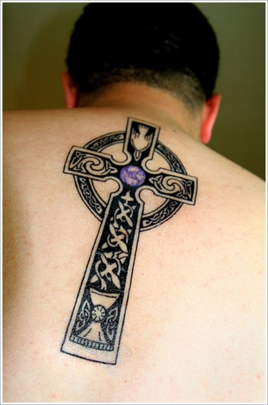 Man Back Body Celtic Cross Tattoo Idea