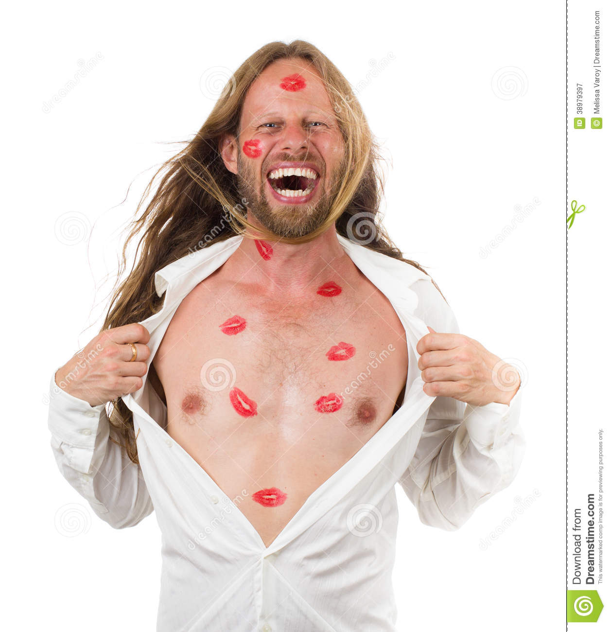 Man Covered With Red Kisses Funny Picture