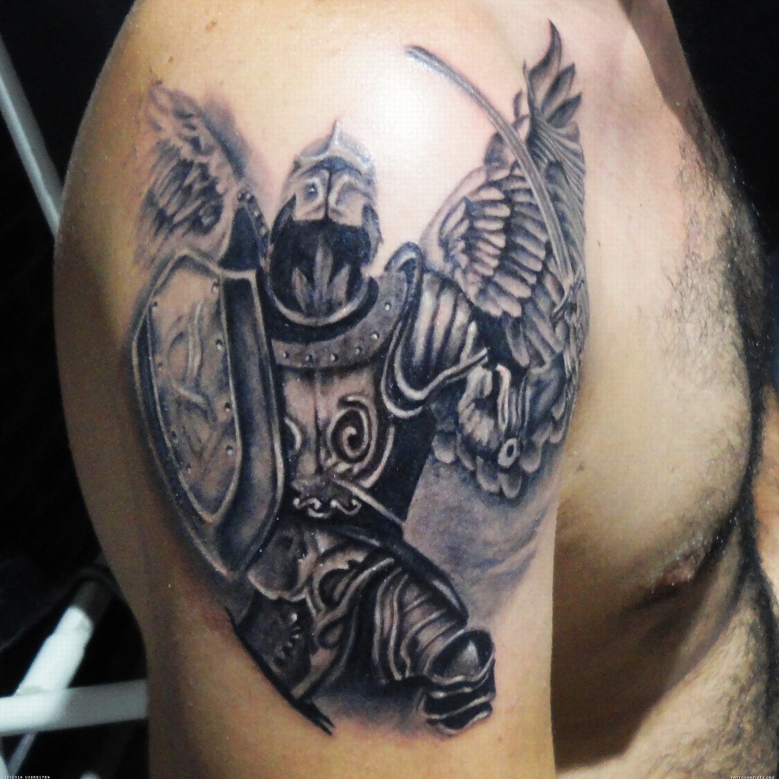 Man Right Shoulder Warrior Angel Tattoo