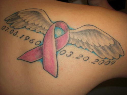Memorial Breast Cancer Logo With Wings Tattoo Design