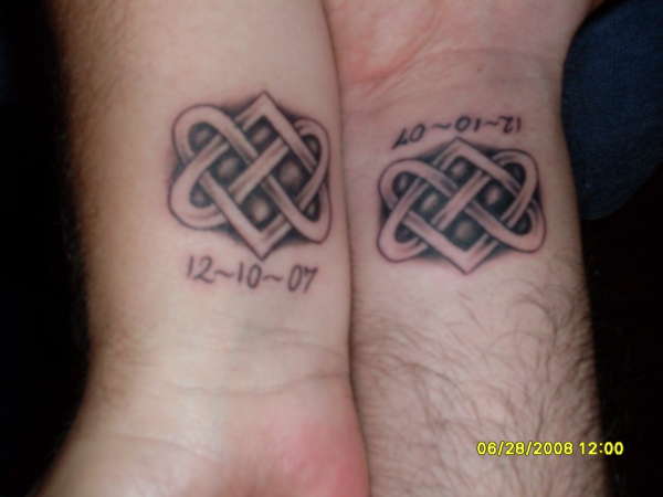 Memorial Celtic Knot Love Tattoos On Couple Wrist