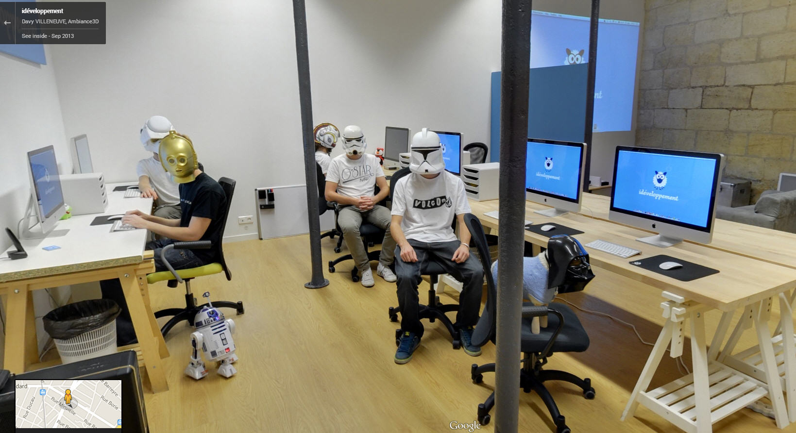 Men With Darth Vader Dog Face Masks In Office Funny Image