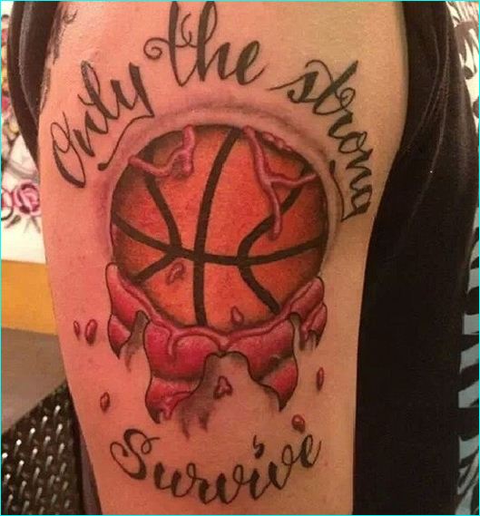 Only The Strong Survive - Amazing Basketball Tattoo On Half Sleeve