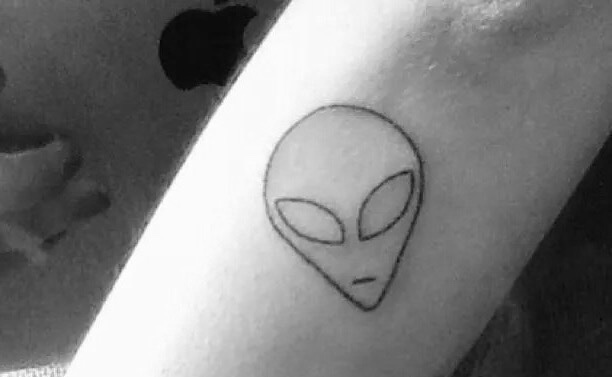Outline Alien Head Tattoo On Arm
