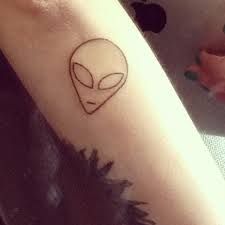 Outline Small Alien Head Tattoo On Arm