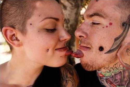 Piercing Face Couple Funny Kissing Picture