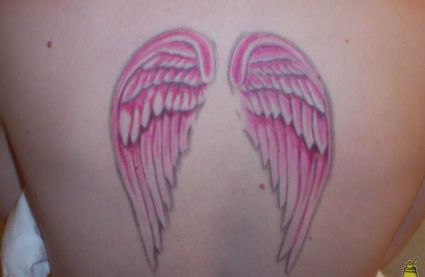 Pink Angel Wings Tattoo Design For Girls
