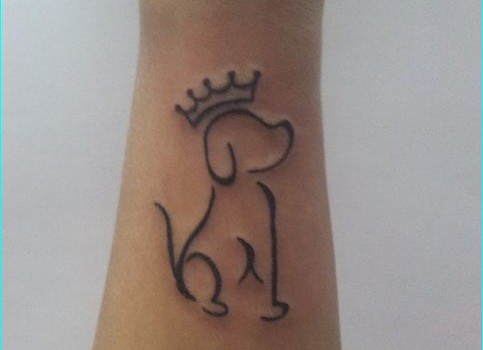 Pretty King Puppy With Crown Outline Tattoo