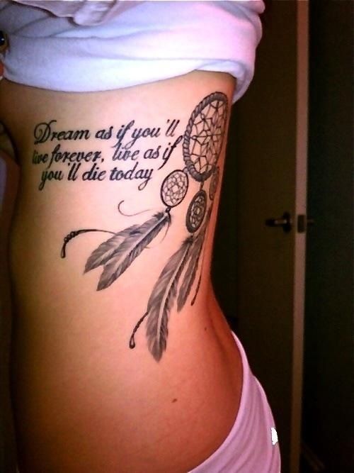 Quote And Dreamcatcher Tattoo For Girls
