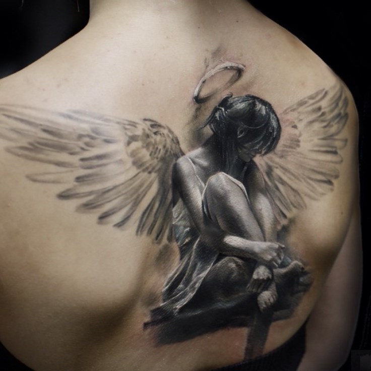Realistic Fallen Angel Tattoo For Men