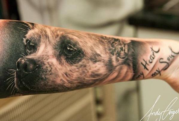 Realistic Puppy Tattoo on Arm 1