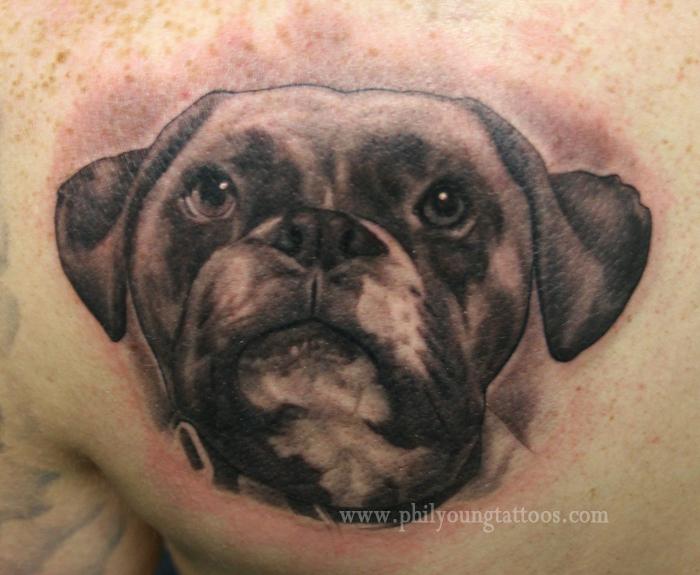 Realistic Puppy Tattoo on Back Shoulder