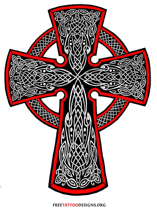 Red And Black Ink Celtic Cross Tattoo Design