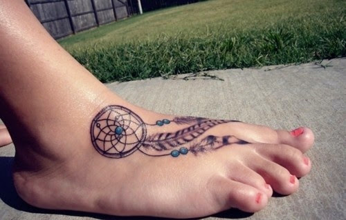 Right Foot Dreamcatcher Tattoo For Girls