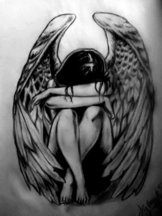 Sad Fallen Angel Girl Tattoo Idea