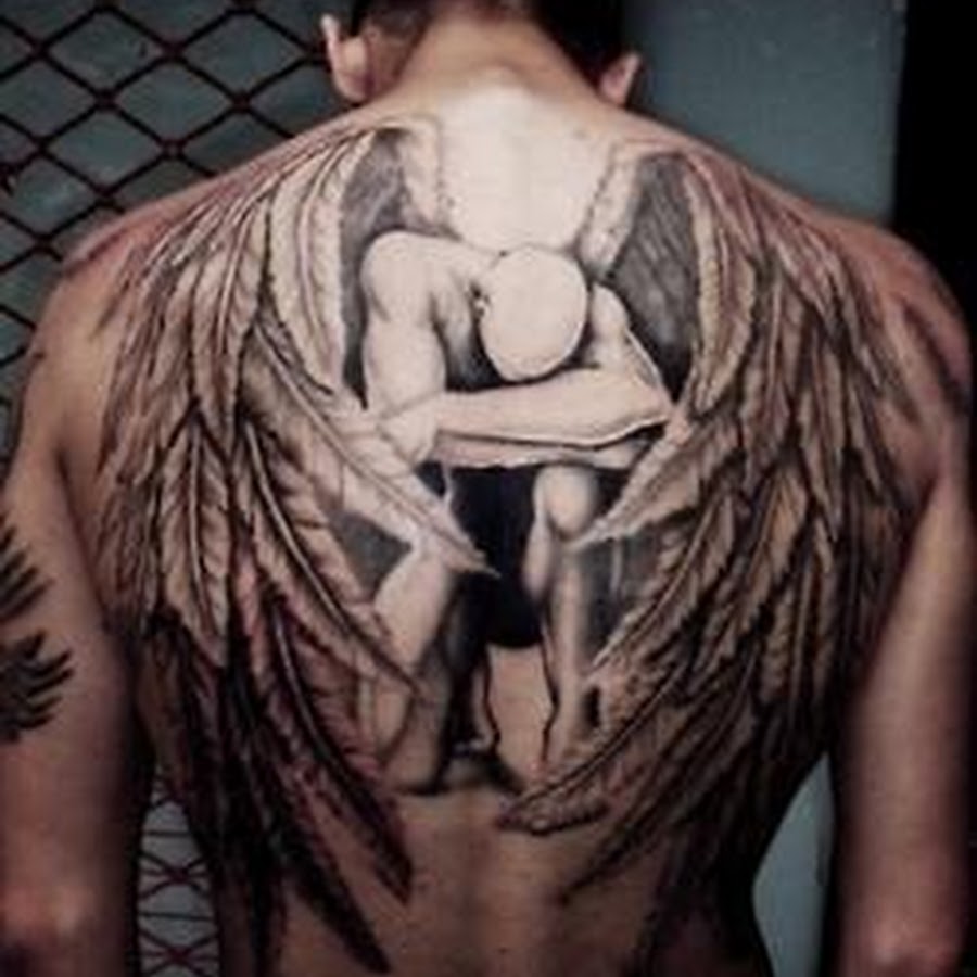 Sad Warrior Angel Tattoo On Man Full Back