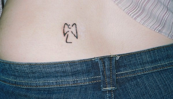 Small Angel Outline Tattoo on Hip