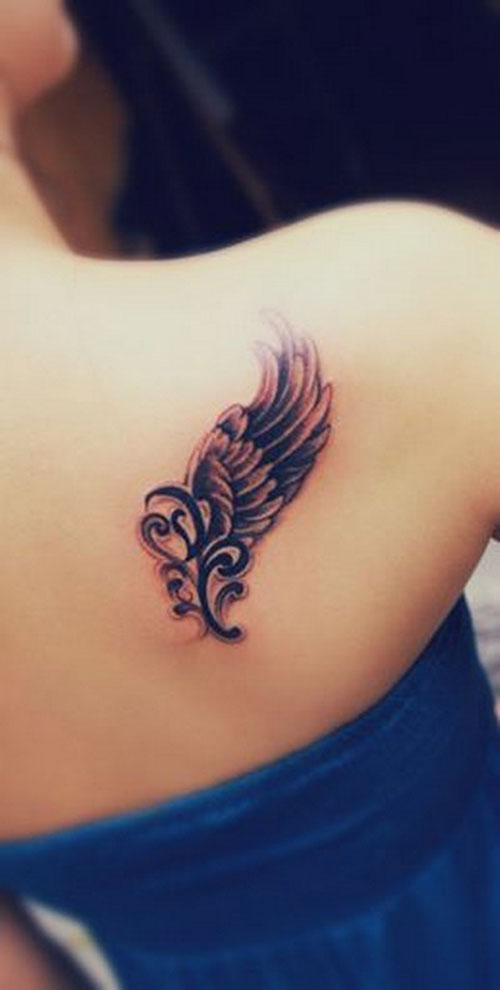 Small Angel Wing Tattoo on Back Shoulder For Girls