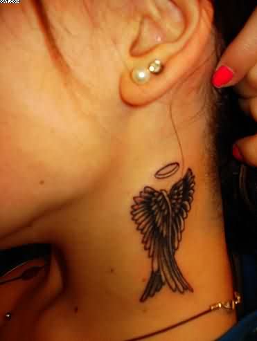 Small Angel Wings Tattoo on Neck
