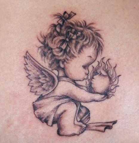 Small Playing Baby Angel Tattoo