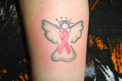 Small angel cloud with ribbon tattoo on forearm