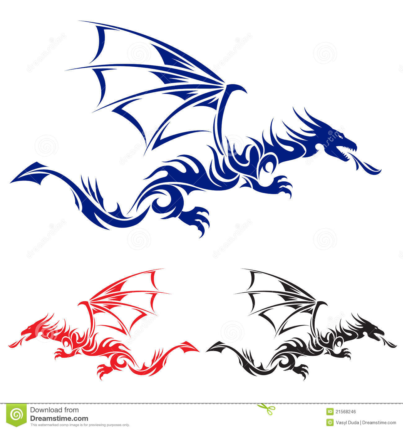 Three Tribal Asian Dragons Tattoo Design