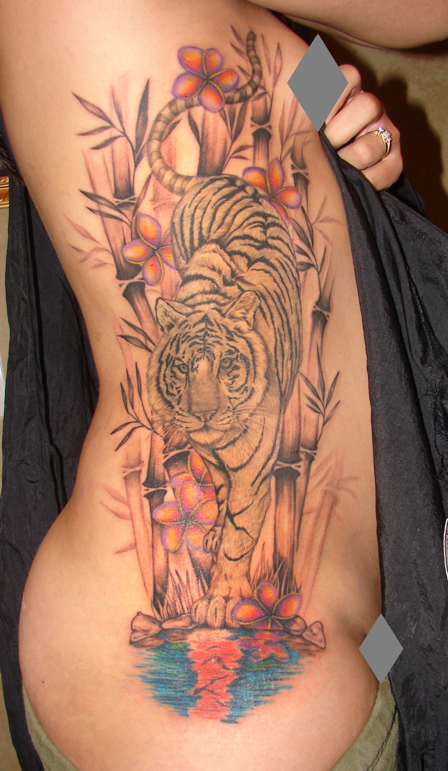 Tiger With Bamboo Trees Tattoo On Girl Side Rib By Andrew Sussman