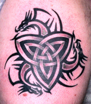 Tribal Dragons And Celtic Knot Tattoo Image