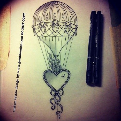 Unique Black Hot Air Balloon Tattoo Stencil