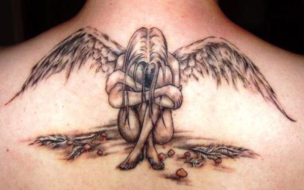 Upper Back Fallen Angel Tattoo