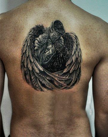 Warrior Angel Tattoo On Man Back Body