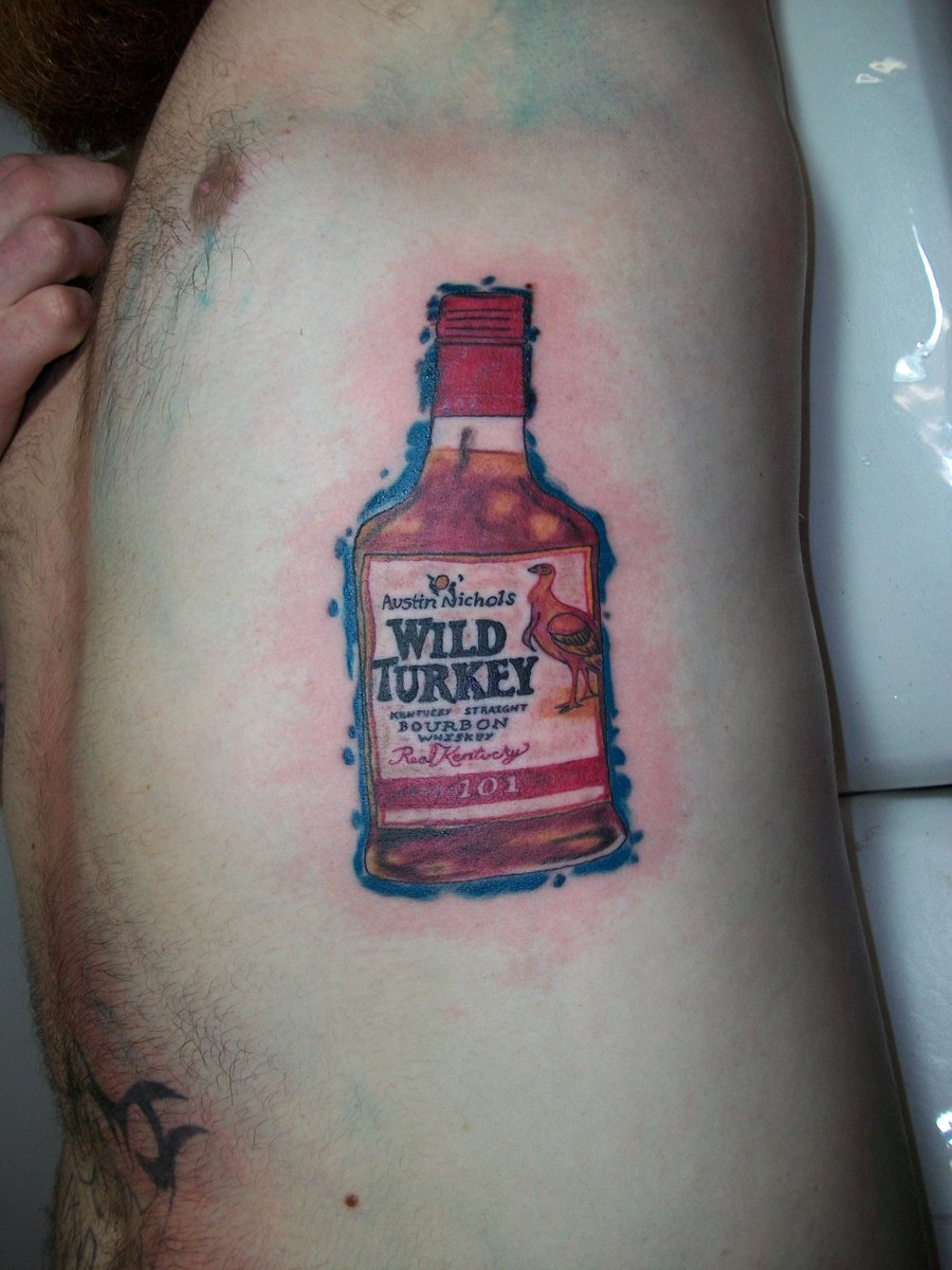 Wild Turkey Bottle Tattoo Man Side Rib By Mat Ward