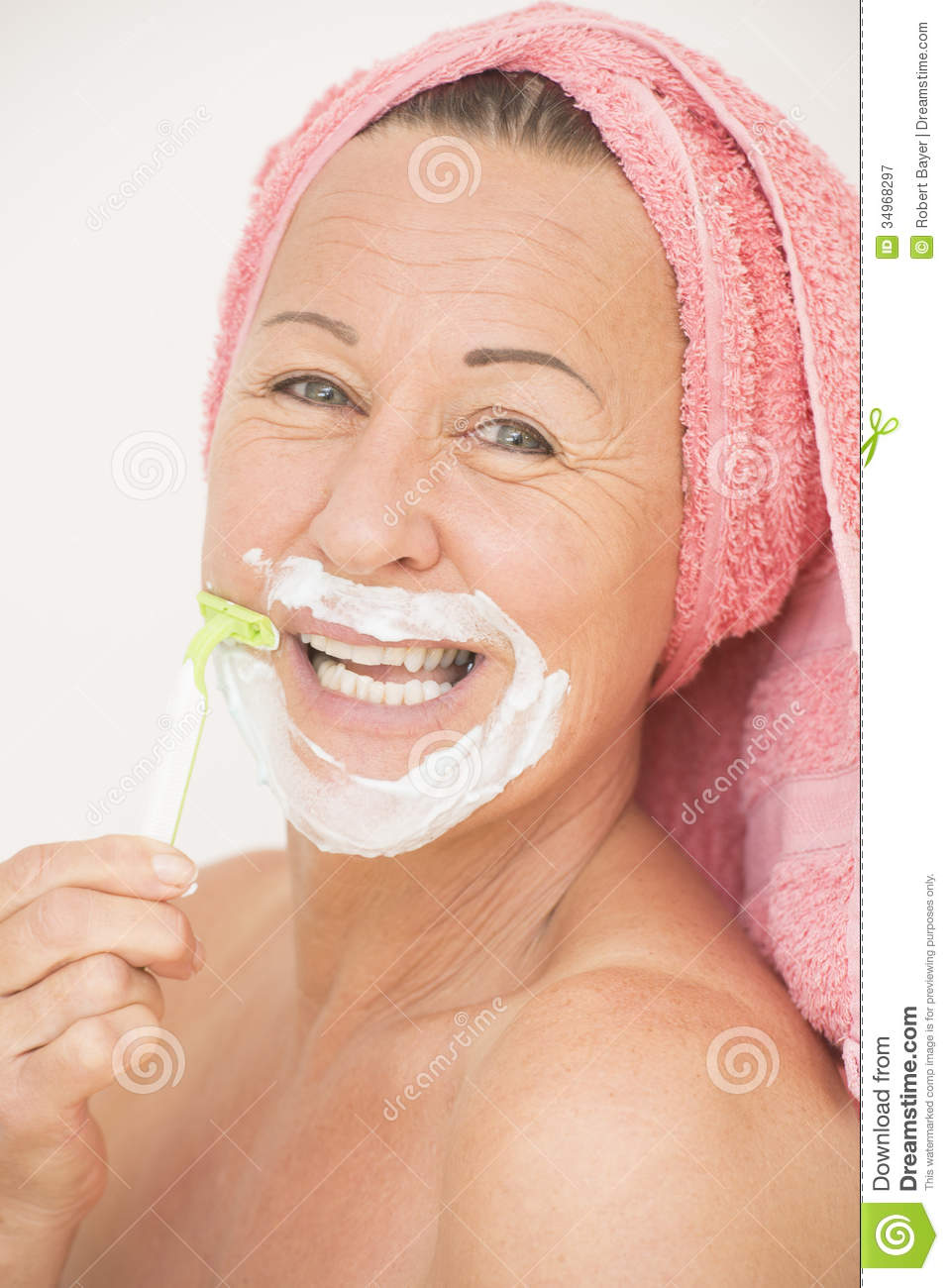 Woman With Razor Shaving Face Funny Image