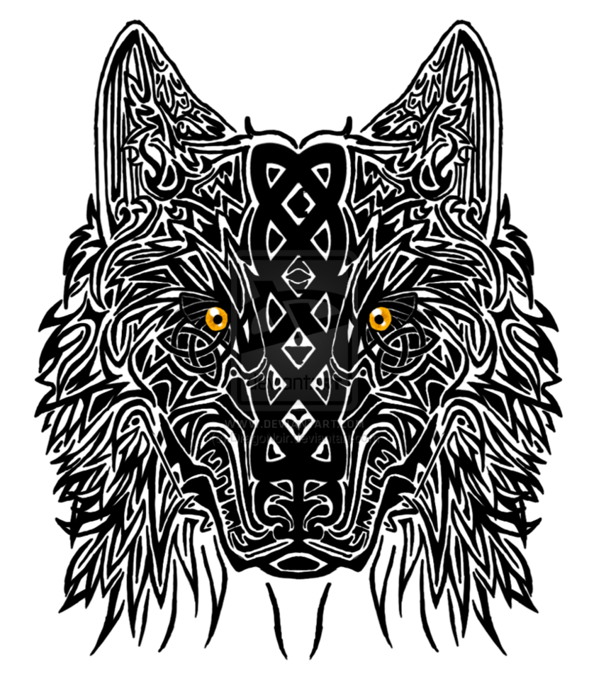 Yellow Eyes And Celtic Head Tattoo Design