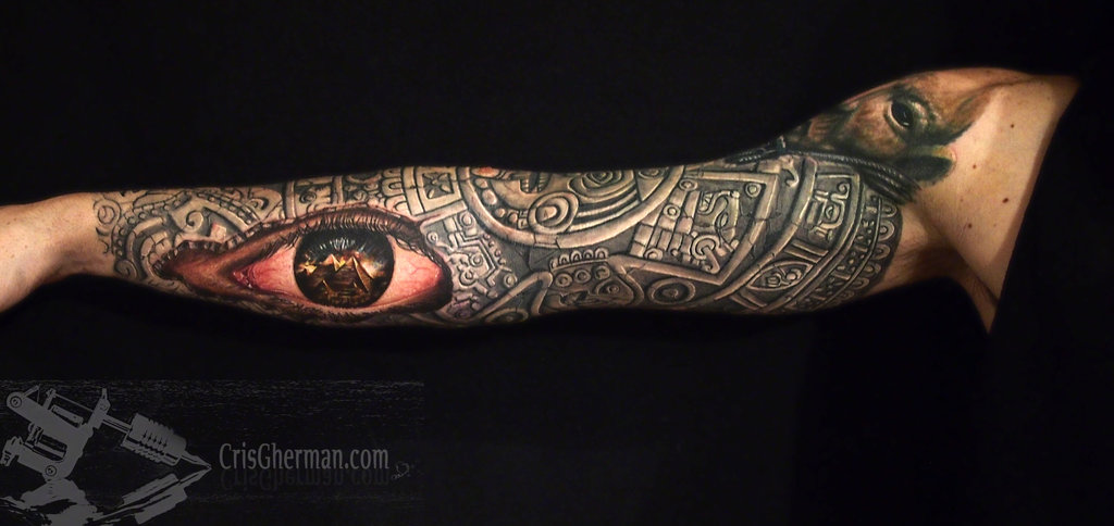 ancient Alien Tattoo On Man Full Sleeve by CrisGherman