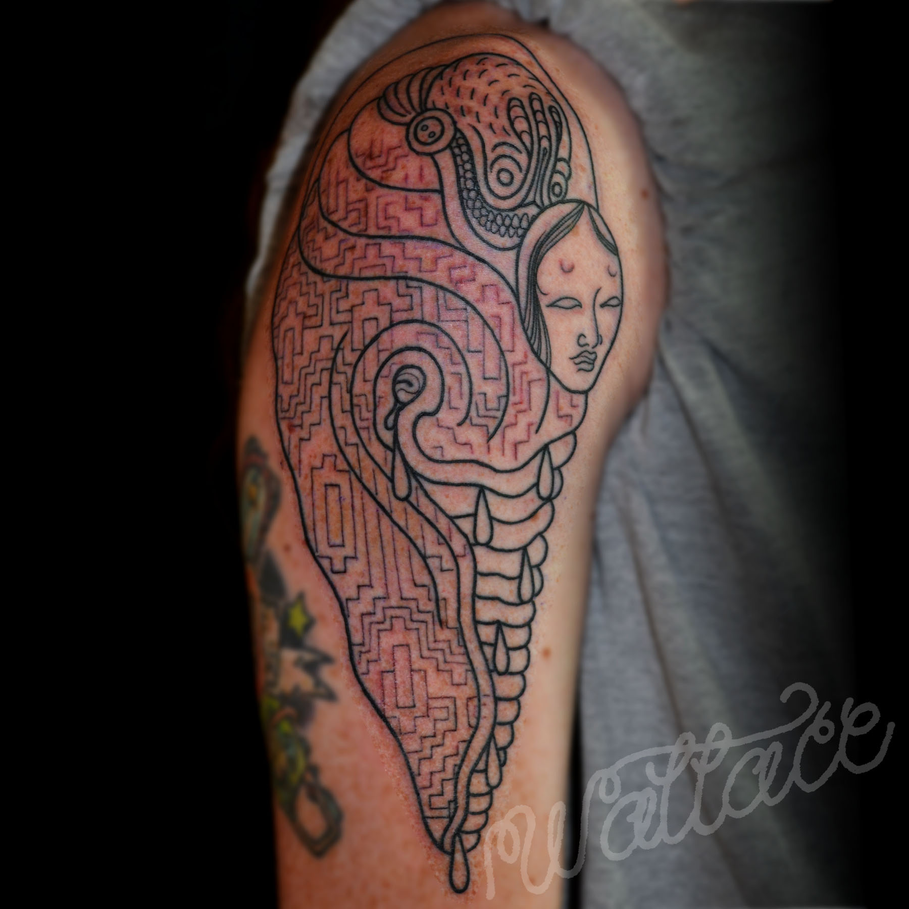 ancient Alien Tattoo On Man Right Half Sleeve