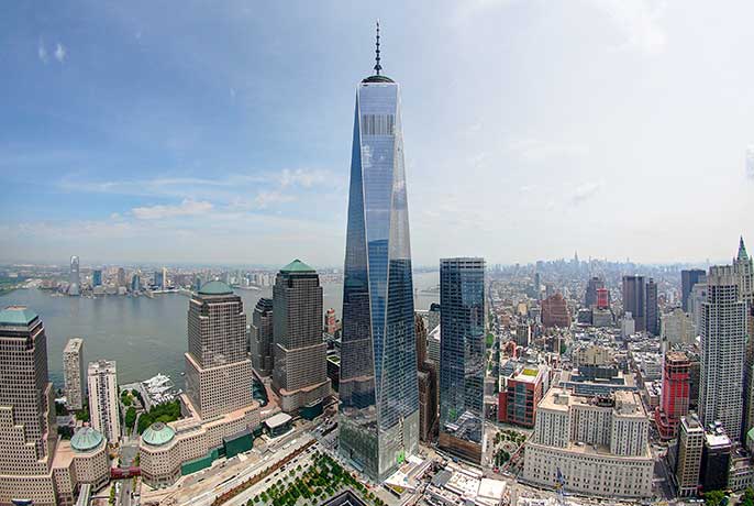 1776 feet tall One World Trade Center while looking north-west