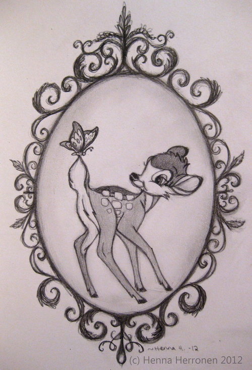 Amazing Bambi In Frame Tattoo Design By Henna
