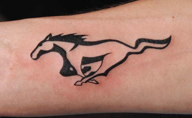 Amazing Black Mustang Tattoo Design For Bicep