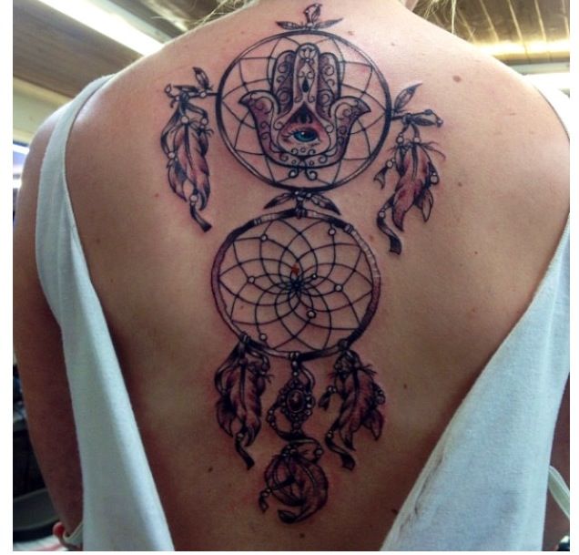 Amazing Dreamcatcher Tattoo On Back Body