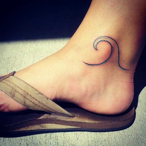 Amazing Wave Outline Tattoo On Ankle By Gaby Elis