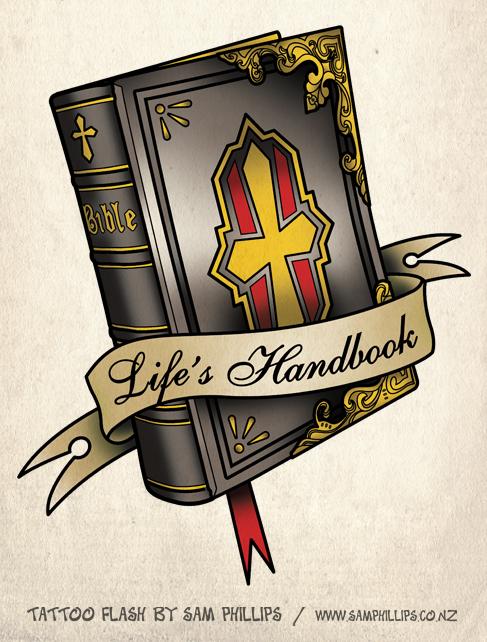 Awesome Bible Book With Banner Tattoo Design